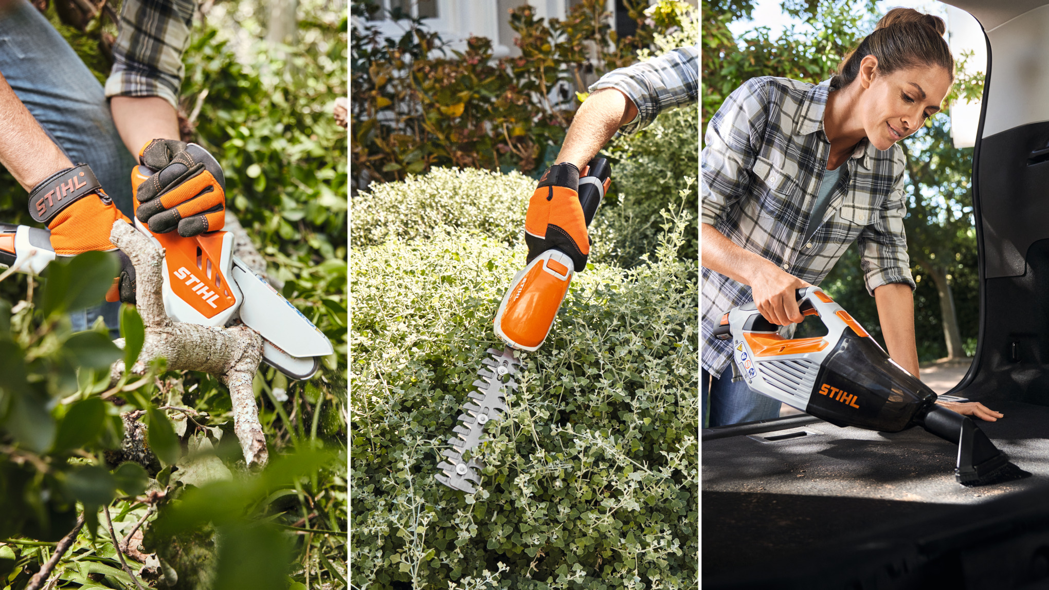 STIHL AS-System -sähkötyökalut: Akkukäyttöiset GTA 26 -puutarhasakset, akkukäyttöiset HSA 26 -sakset ja akkukäyttöinen SEA 20 -rikkaimuri