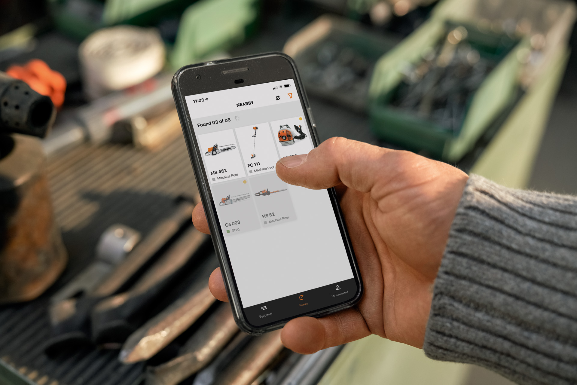 STIHL connected -sovelluksen käyttäminen älypuhelimella